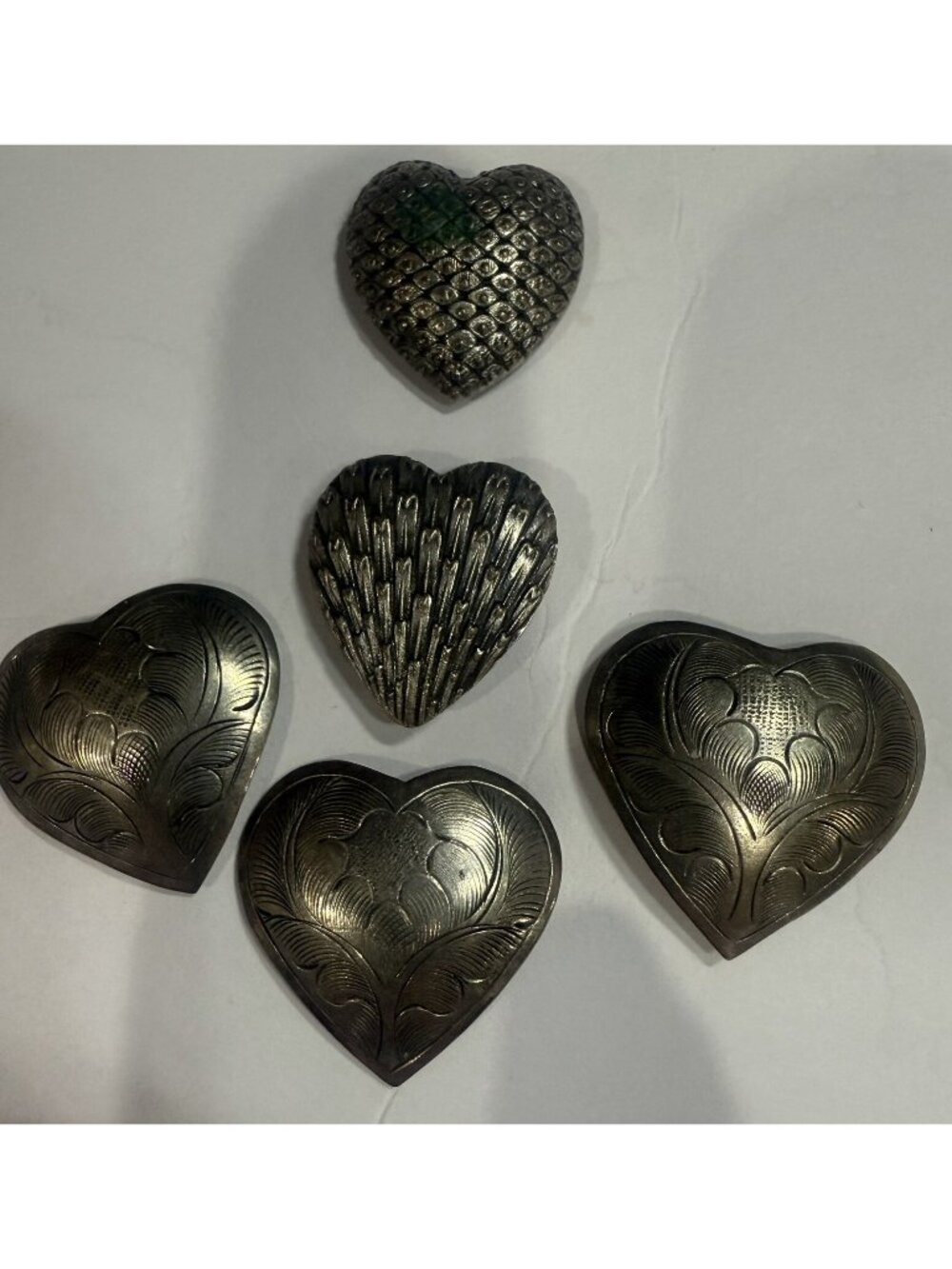 Heart Shaped Button Covers w Individual Etched Designs (5) Western Wear